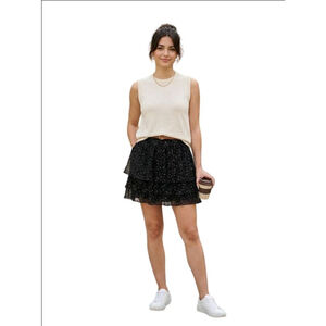 Women's ZARA Black White Polka Dot Tiered Mini Skirt M
